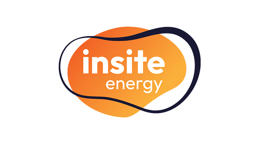 Insite Energy's new logo shows an orange gradient blob, with a navy circle interweaving.