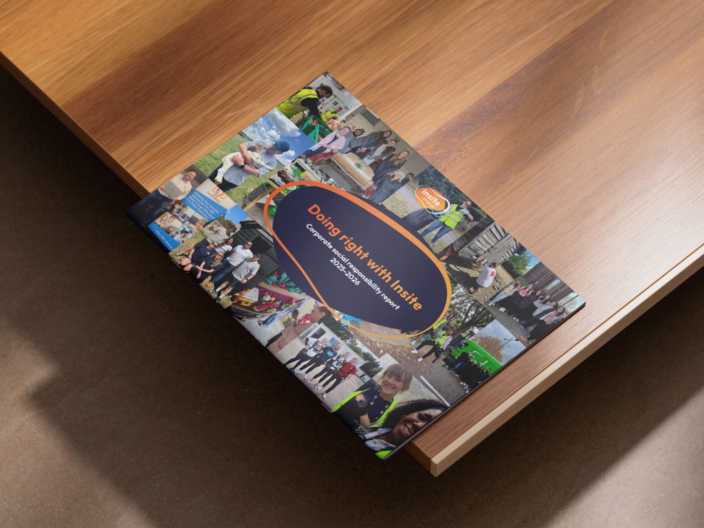 Corporate Social Responsibility report on wood table