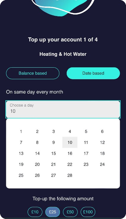 Date-based auto top-up screen on 'my insite.